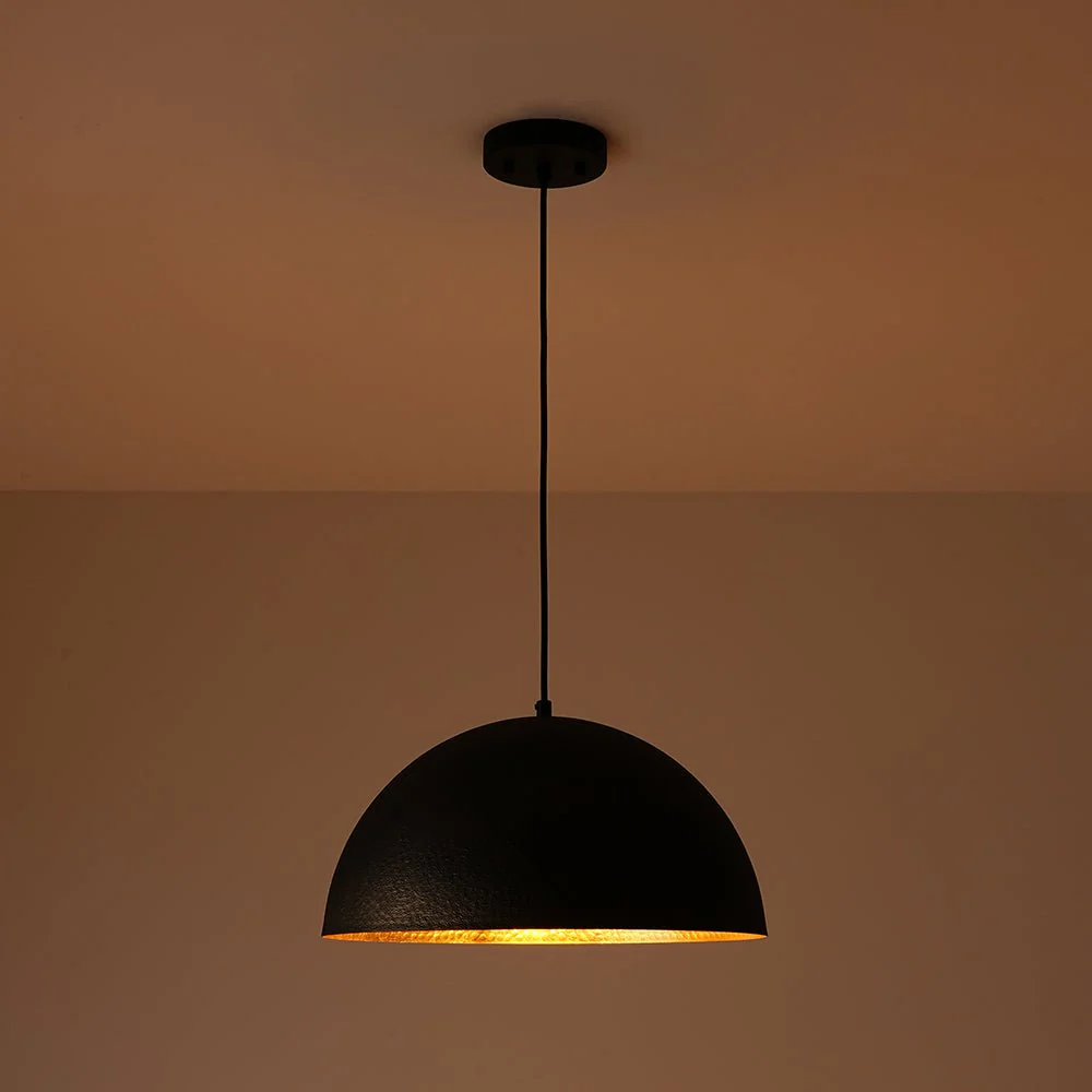 Vintage Luxe Black Gold Hammered Dome Pendant Light - Image 10