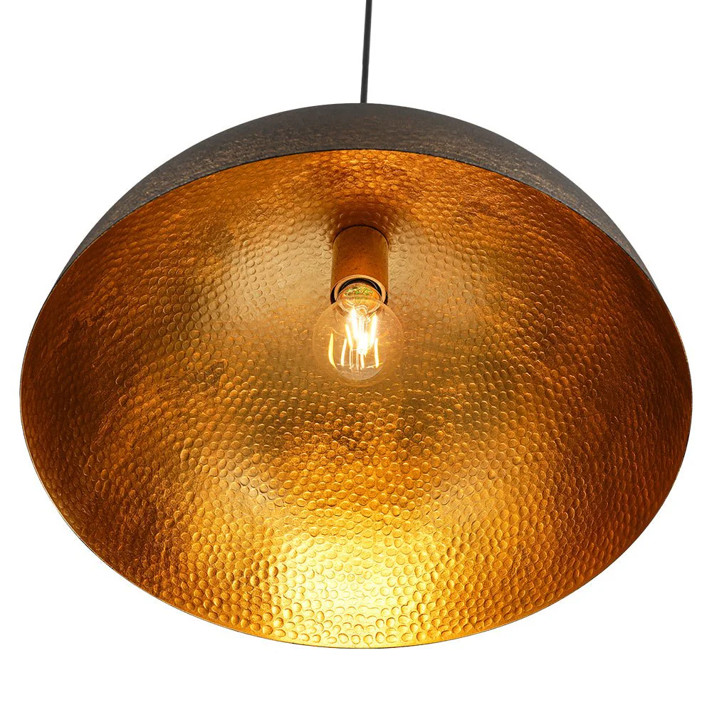 Vintage Luxe Black Gold Hammered Dome Pendant Light - Image 11