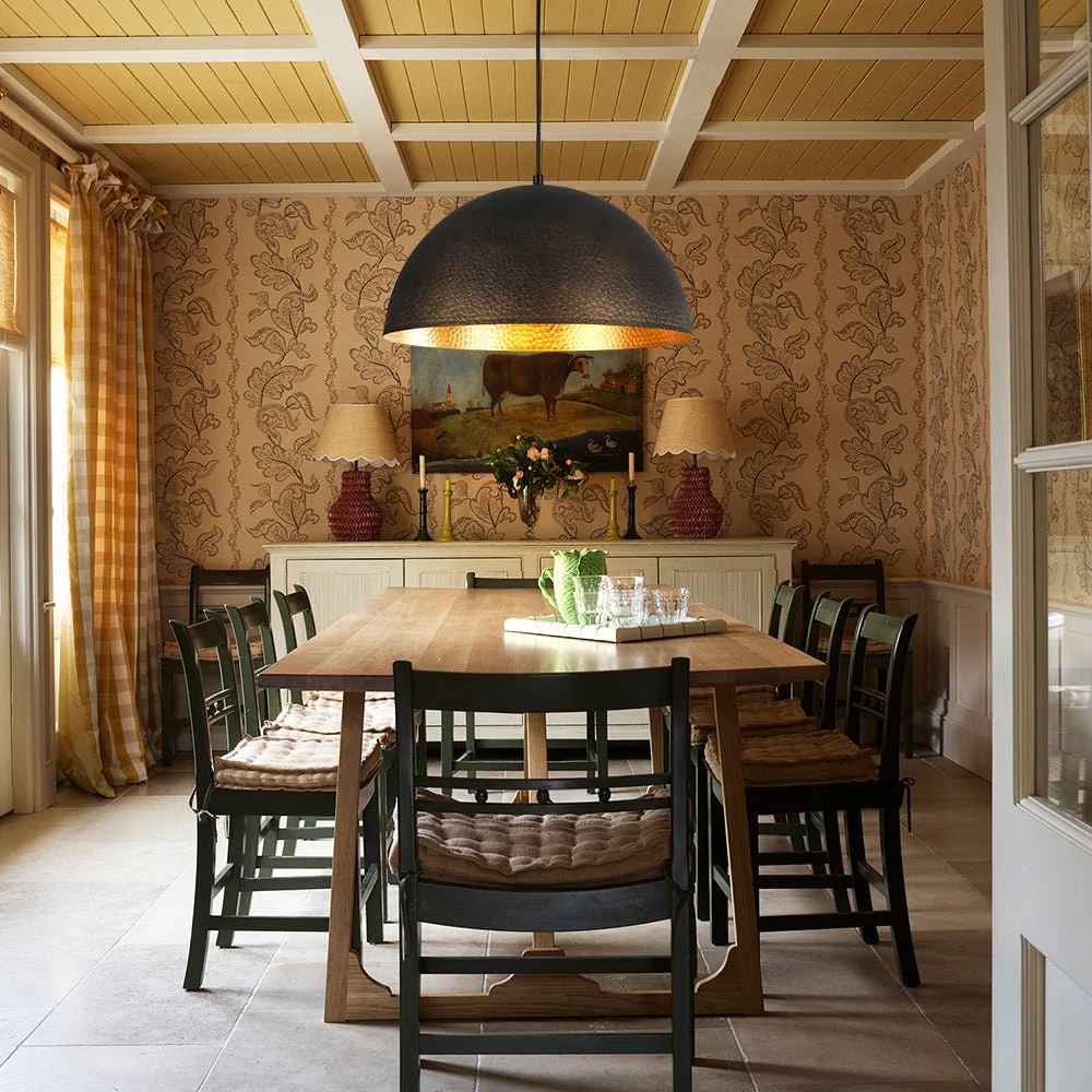 Vintage Luxe Black Gold Hammered Dome Pendant Light - Image 2