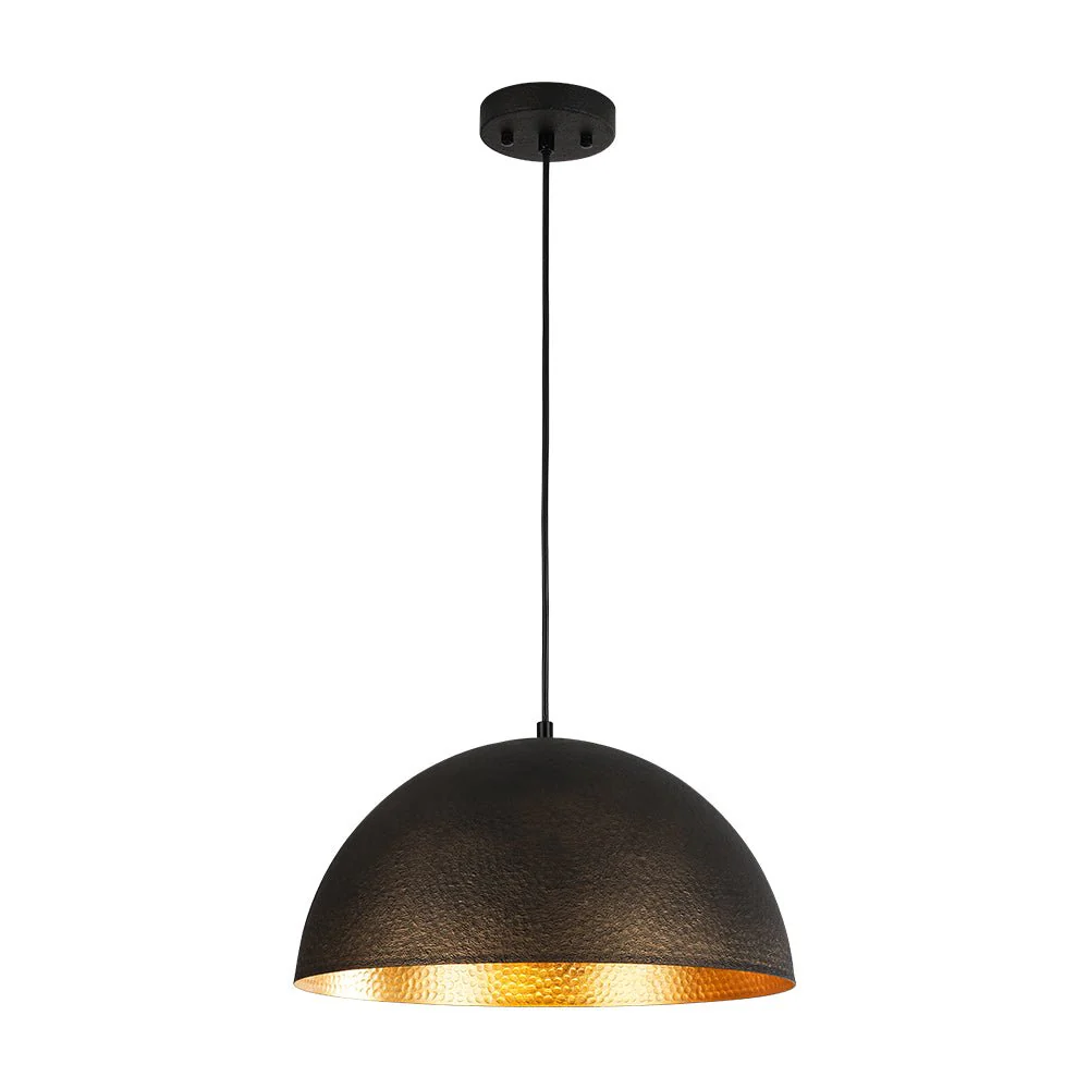 Vintage Luxe Black Gold Hammered Dome Pendant Light - Image 3