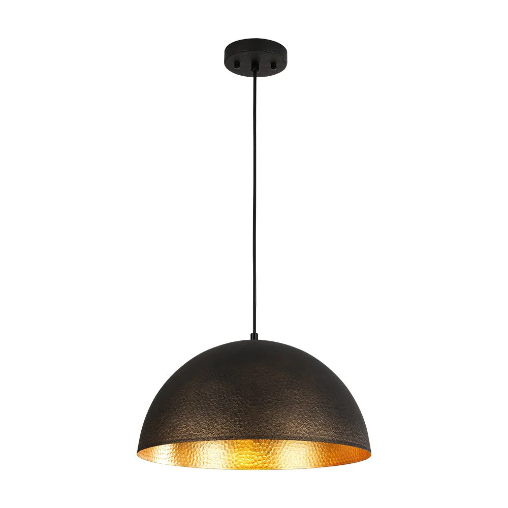 Vintage Luxe Black Gold Hammered Dome Pendant Light - Image 4
