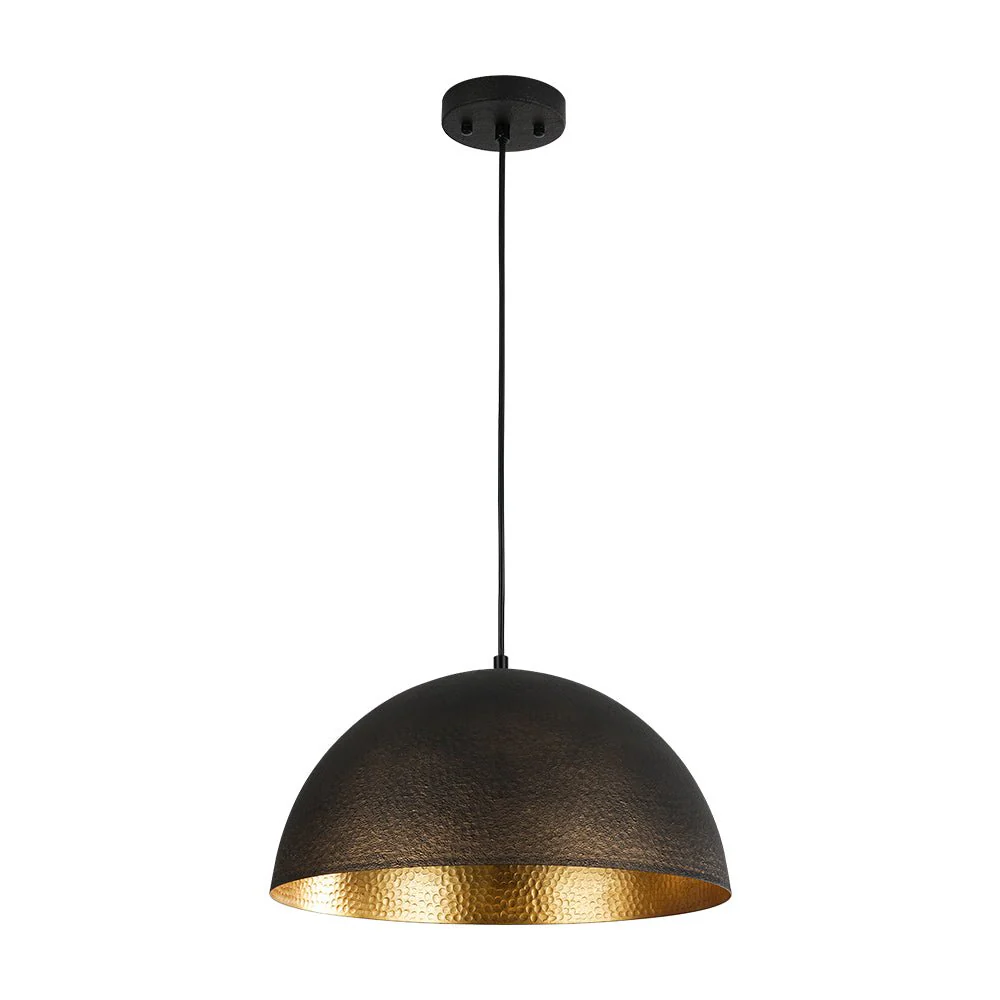 Vintage Luxe Black Gold Hammered Dome Pendant Light - Image 5