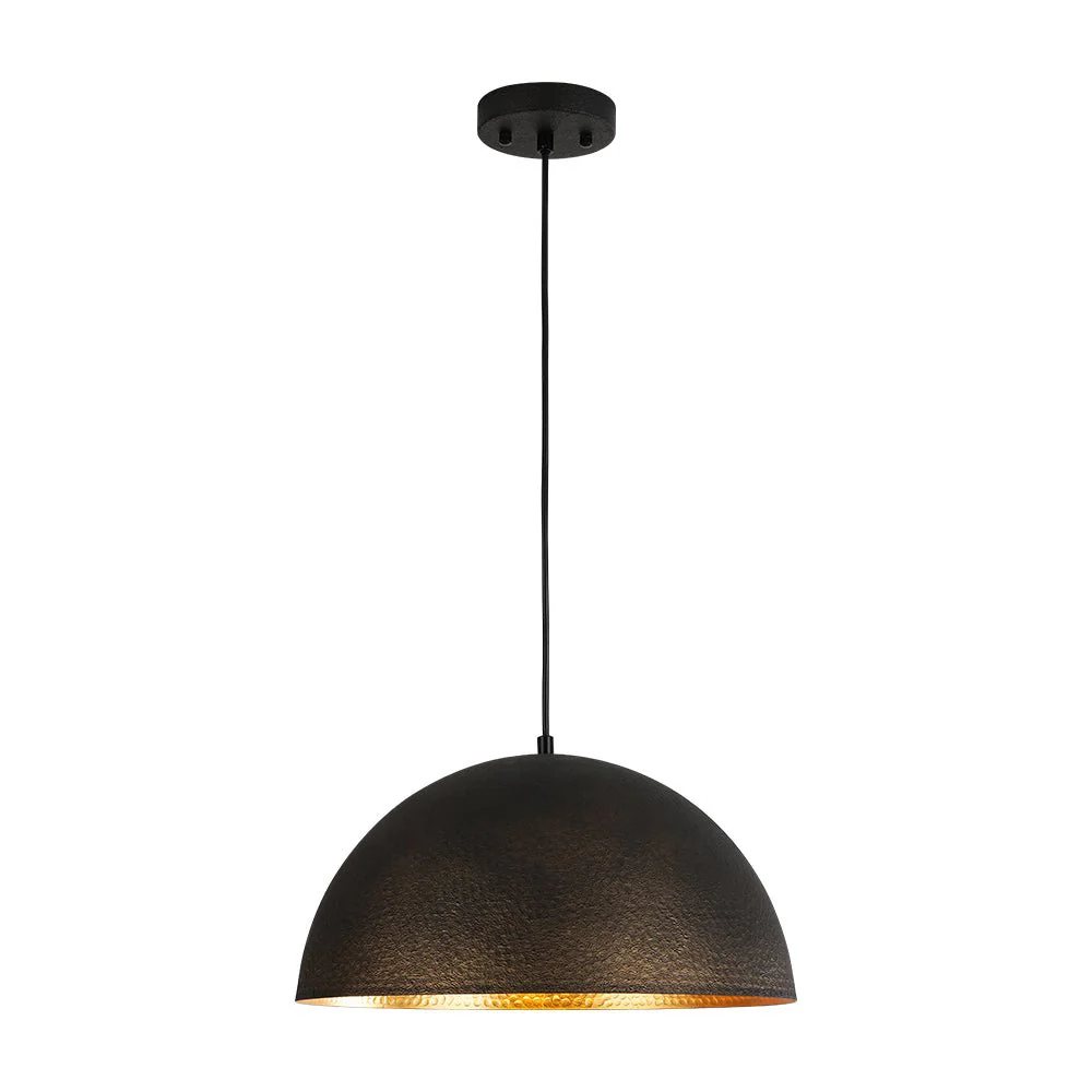 Vintage Luxe Black Gold Hammered Dome Pendant Light - Image 6