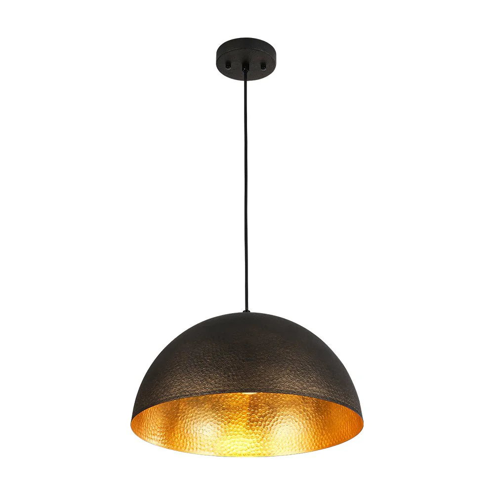 Vintage Luxe Black Gold Hammered Dome Pendant Light - Image 7