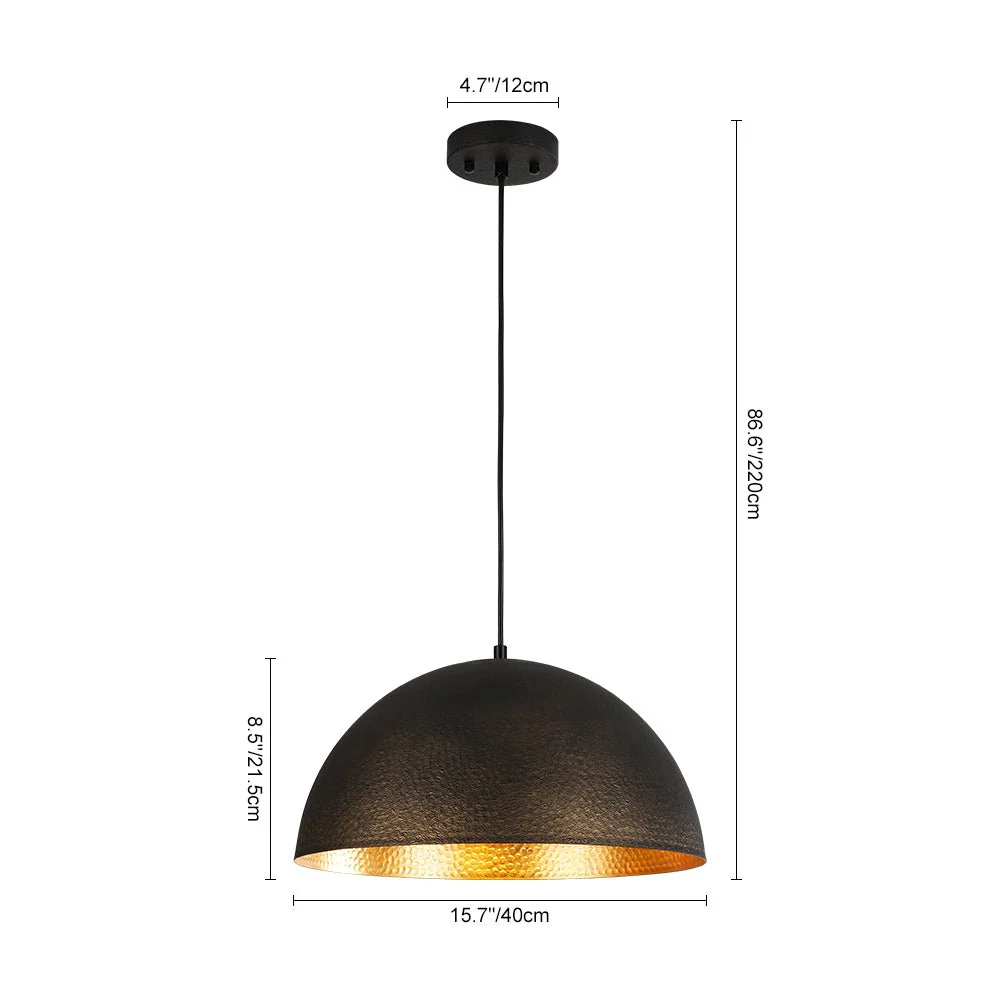 Vintage Luxe Black Gold Hammered Dome Pendant Light - Image 8