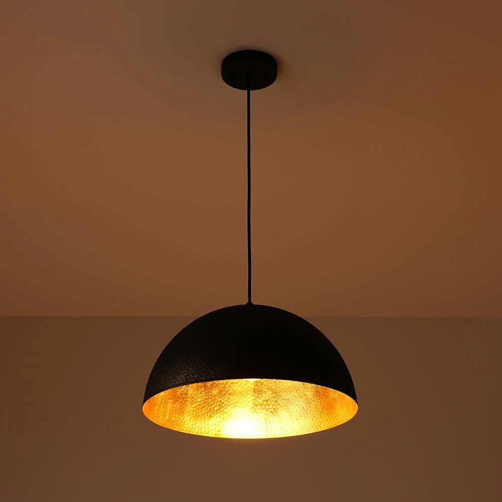 Vintage Luxe Black Gold Hammered Dome Pendant Light - Image 9