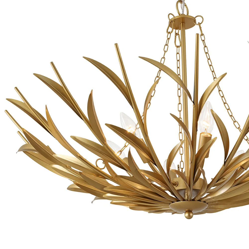 Vintage Luxe Gold Bloom Leaf Branch Oversized Basket Chandelier - Image 12