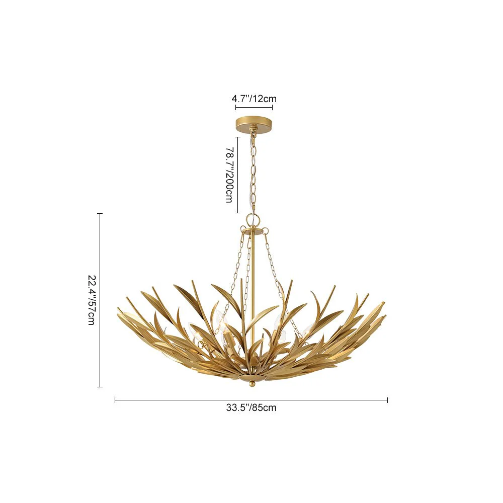 Vintage Luxe Gold Bloom Leaf Branch Oversized Basket Chandelier - Image 3