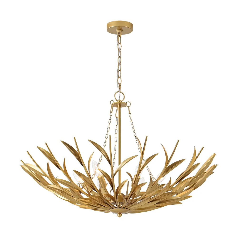 Vintage Luxe Gold Bloom Leaf Branch Oversized Basket Chandelier - Image 5