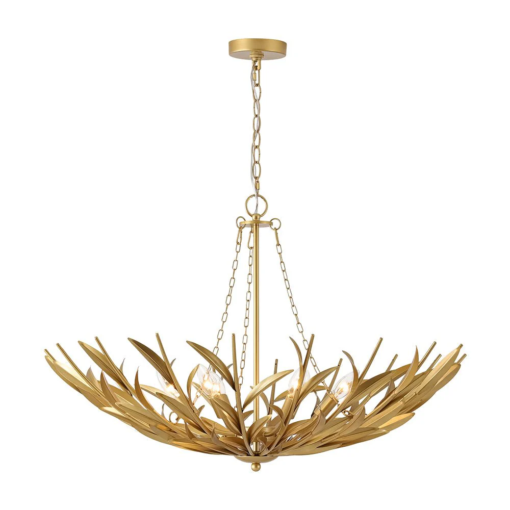 Vintage Luxe Gold Bloom Leaf Branch Oversized Basket Chandelier - Image 6