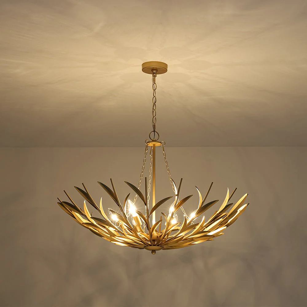 Vintage Luxe Gold Bloom Leaf Branch Oversized Basket Chandelier - Image 9