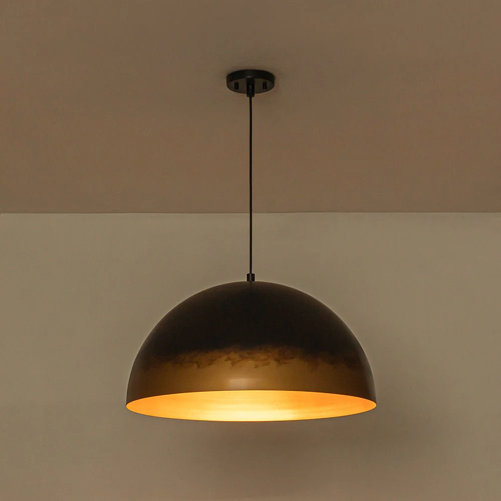 Vintage Luxe Gradient Black Gold Oversized Iron Dome Pendant - Image 10