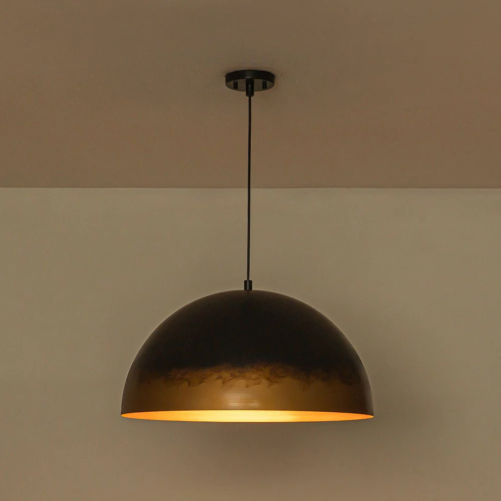 Vintage Luxe Gradient Black Gold Oversized Iron Dome Pendant - Image 9
