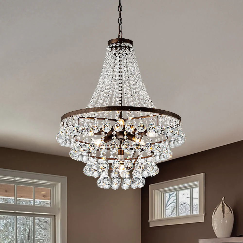 Vintage Luxury Antique Bronze Crystal Empire Chandelier - Image 5