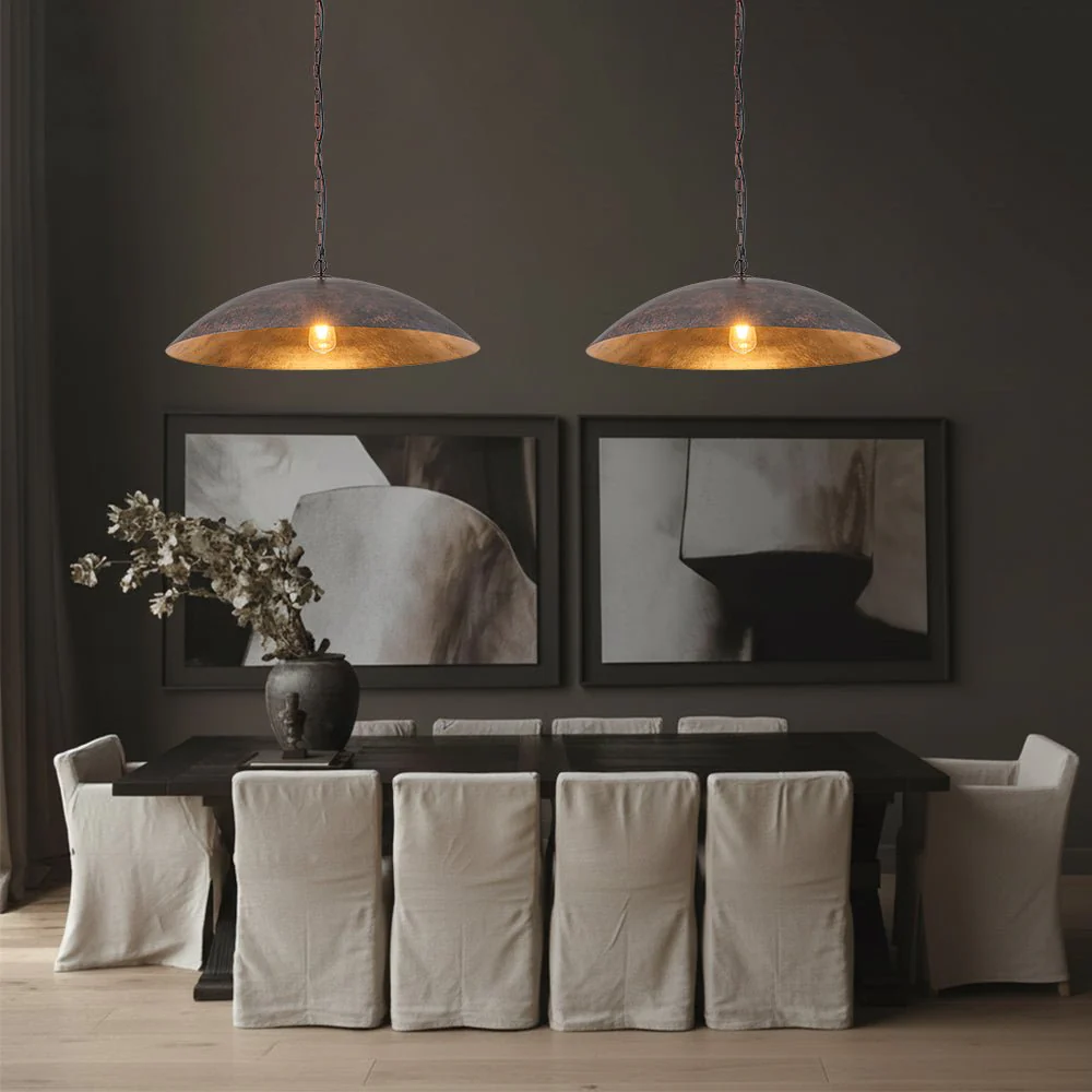 Vintage Oversized Flat Dome Metal Pendant Light - Image 10