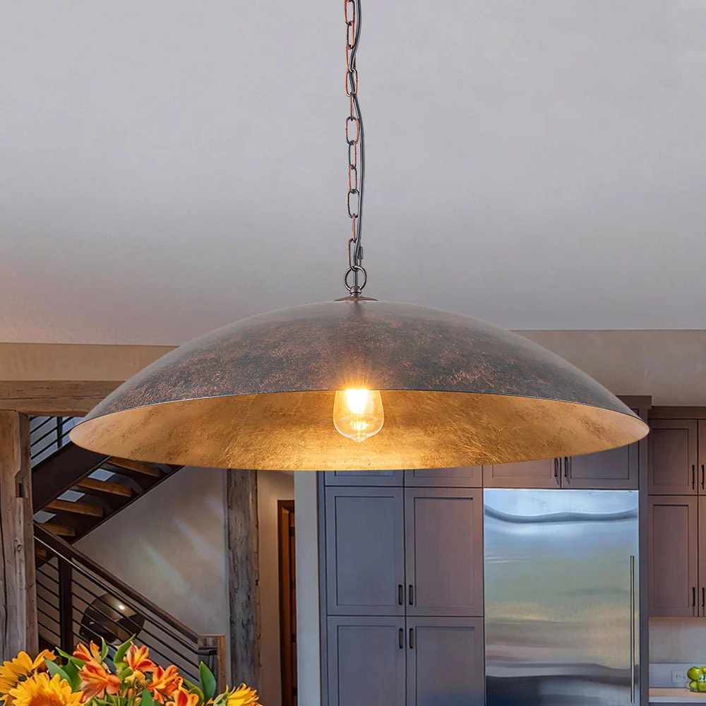 Vintage Oversized Flat Dome Metal Pendant Light - Image 11