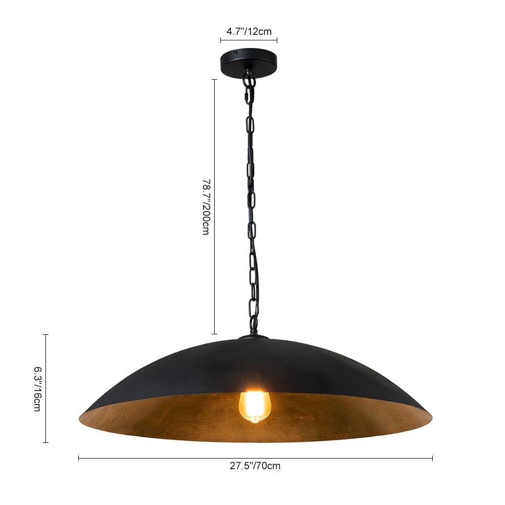 Vintage Oversized Flat Dome Metal Pendant Light - Image 24