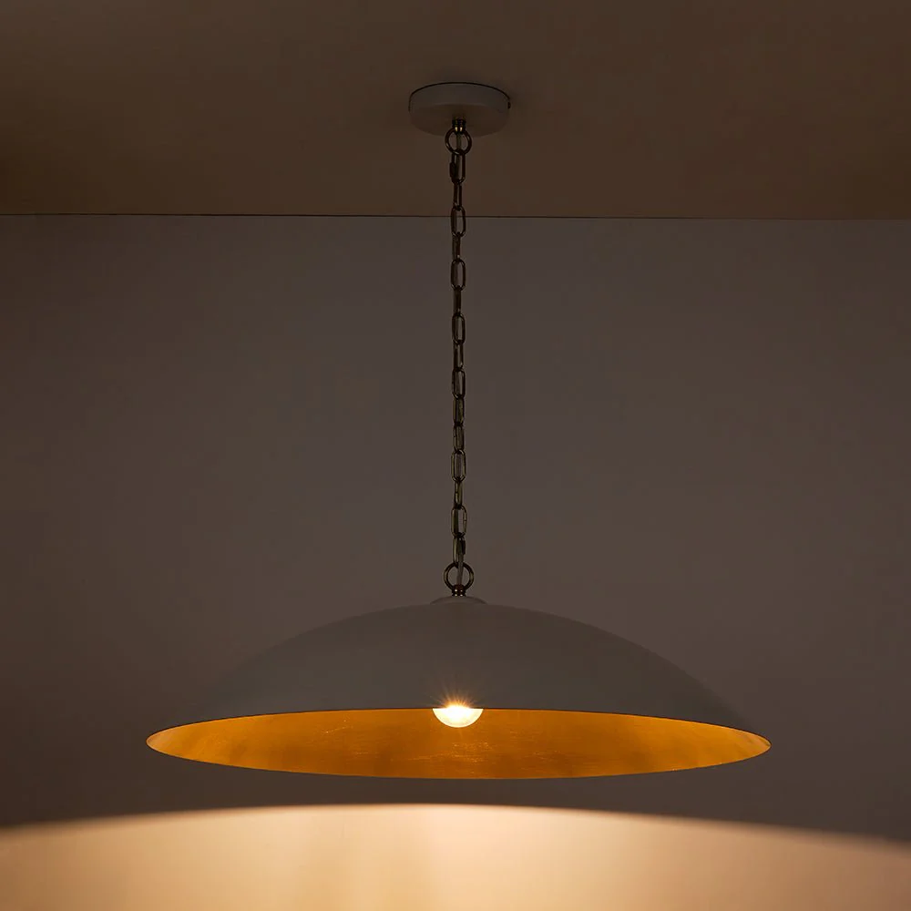Vintage Oversized Flat Dome Metal Pendant Light - Image 36