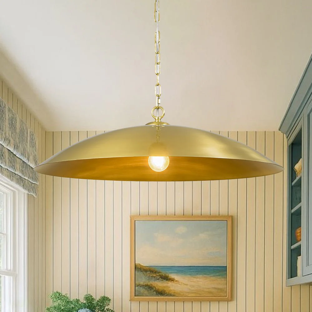 Vintage Oversized Flat Dome Metal Pendant Light - Image 8