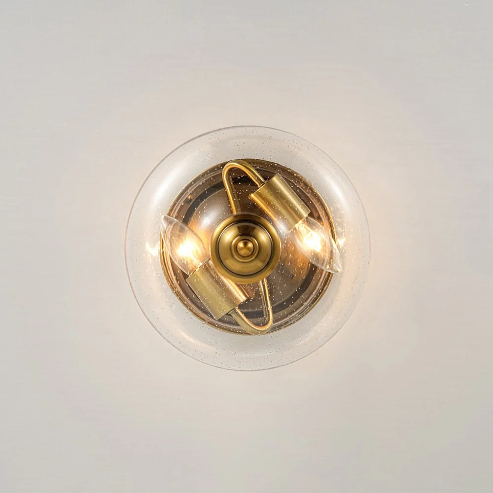 Vintage Round Clear Seeded Glass Flush Mount Ceiling Light - Image 11