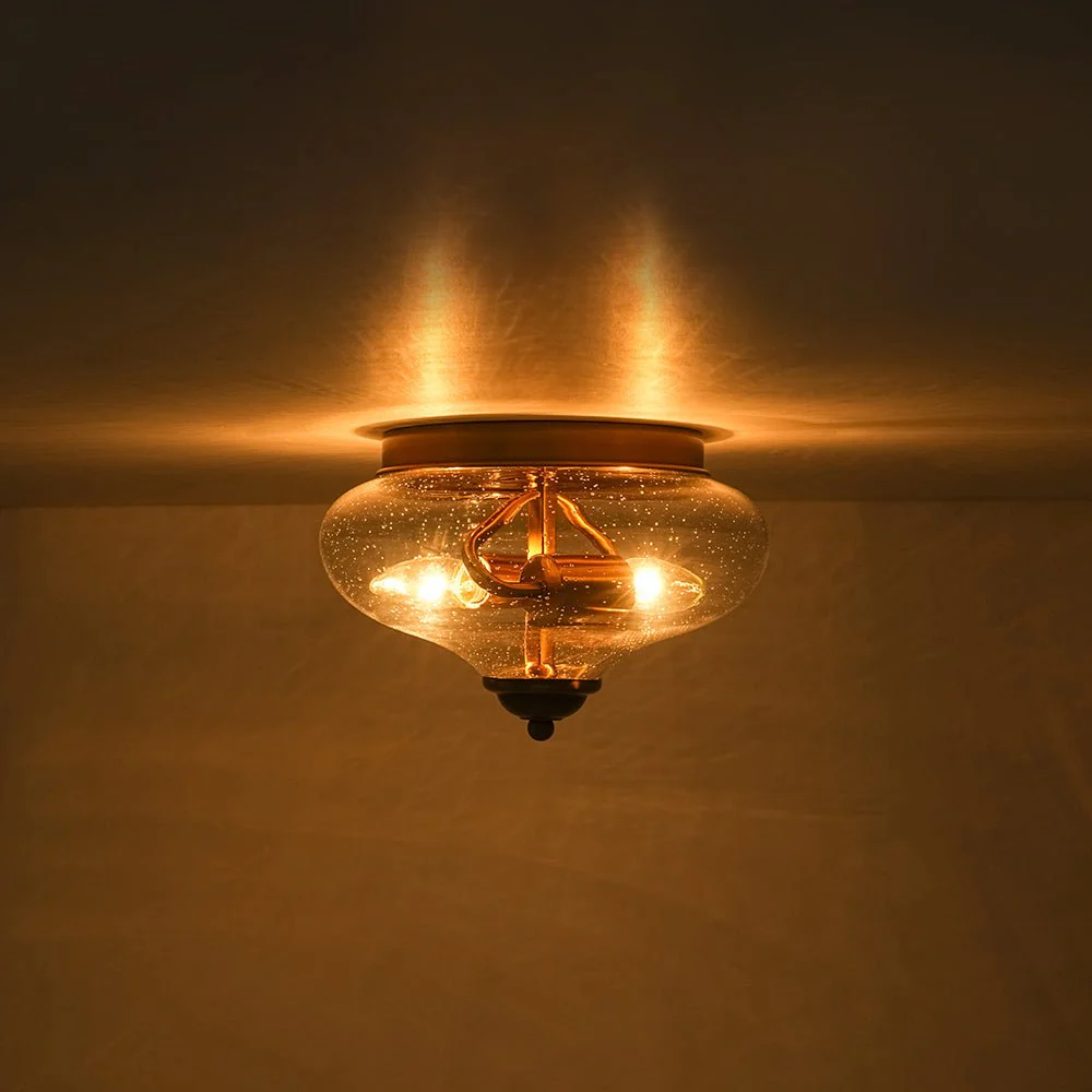 Vintage Round Clear Seeded Glass Flush Mount Ceiling Light - Image 12
