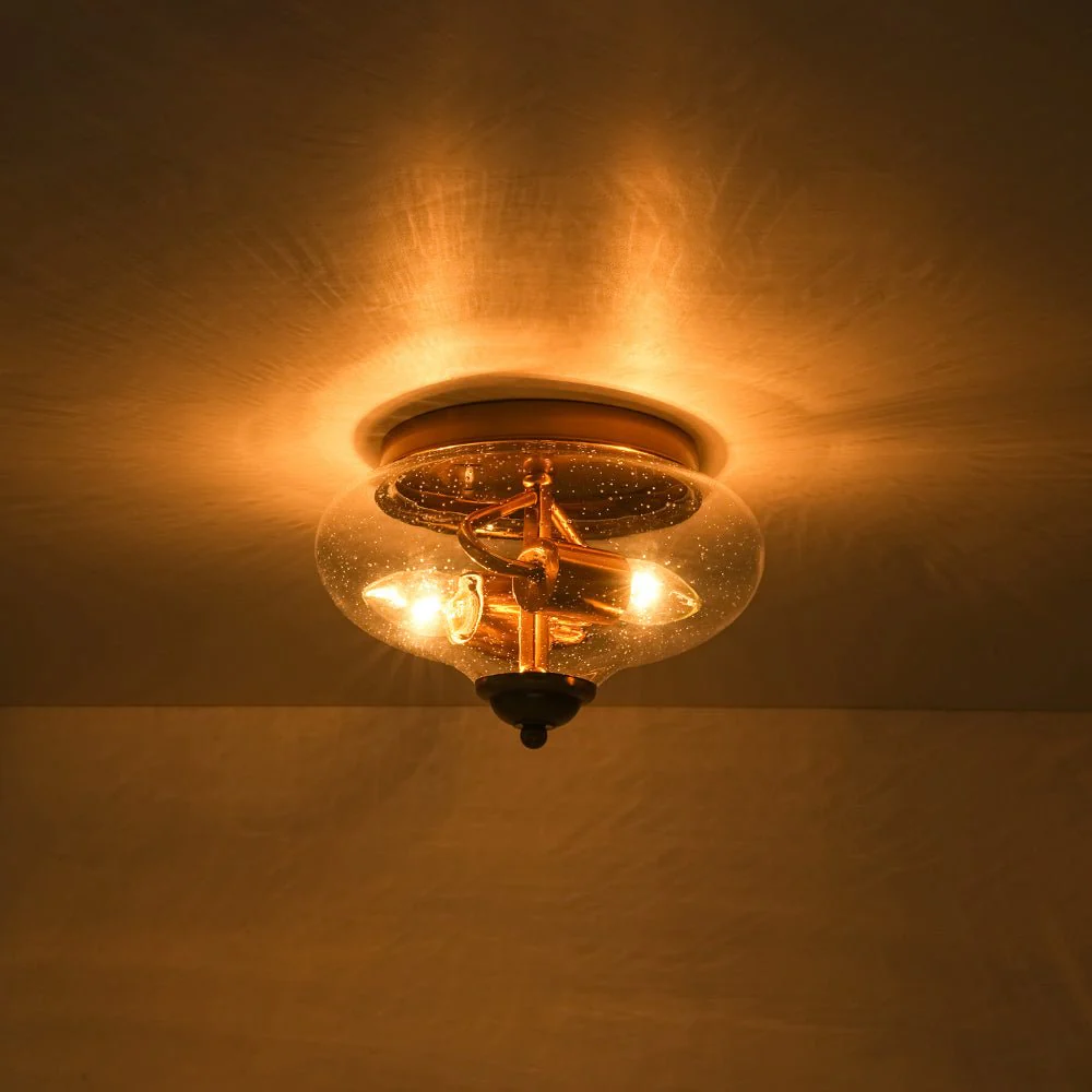 Vintage Round Clear Seeded Glass Flush Mount Ceiling Light - Image 13