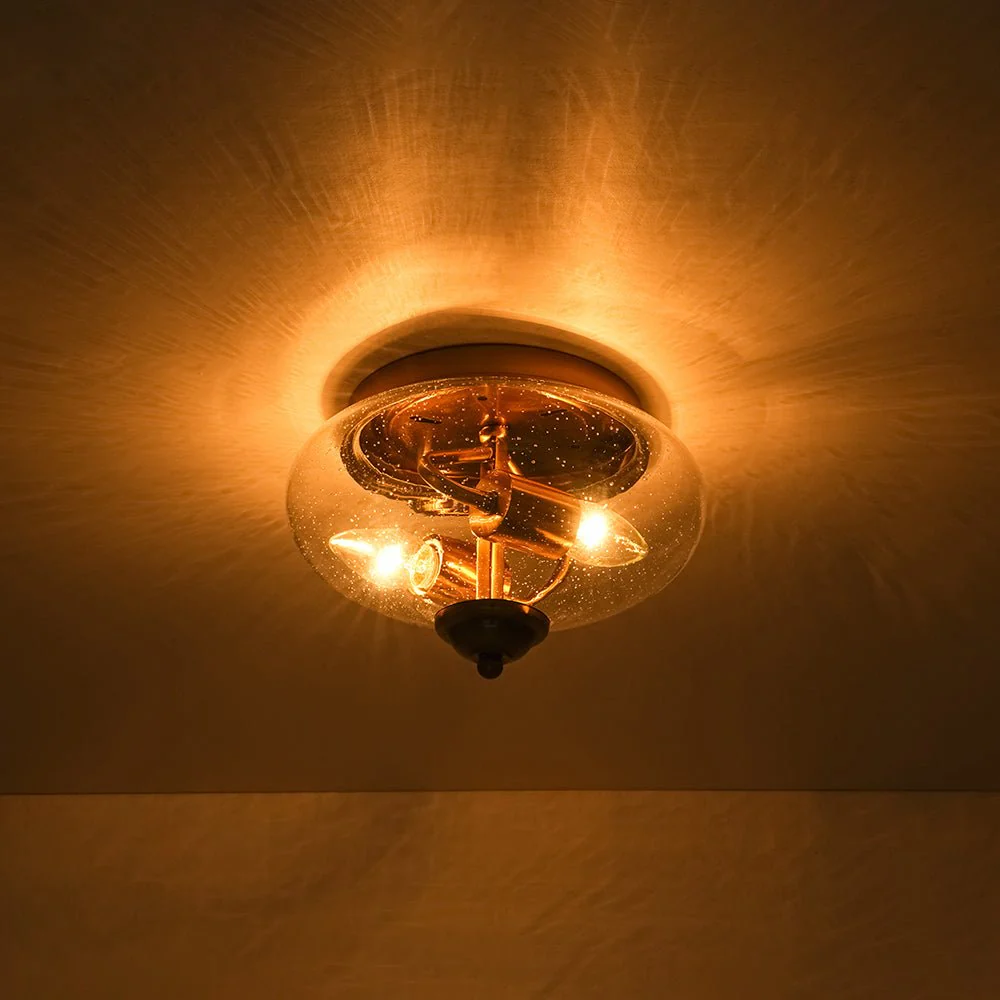 Vintage Round Clear Seeded Glass Flush Mount Ceiling Light - Image 14