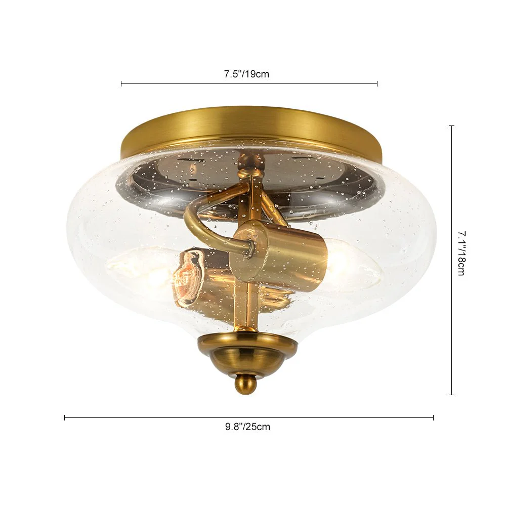 Vintage Round Clear Seeded Glass Flush Mount Ceiling Light - Image 3