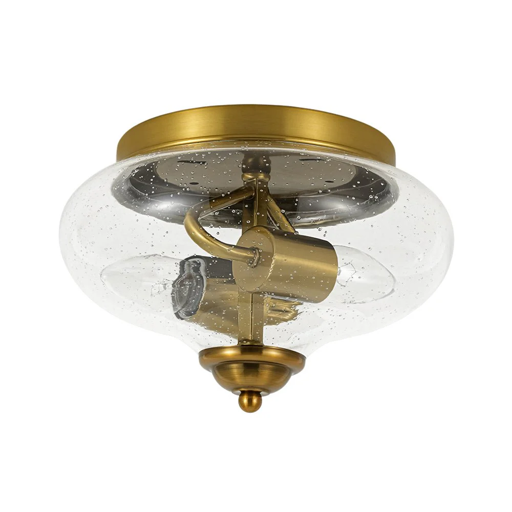 Vintage Round Clear Seeded Glass Flush Mount Ceiling Light - Image 4