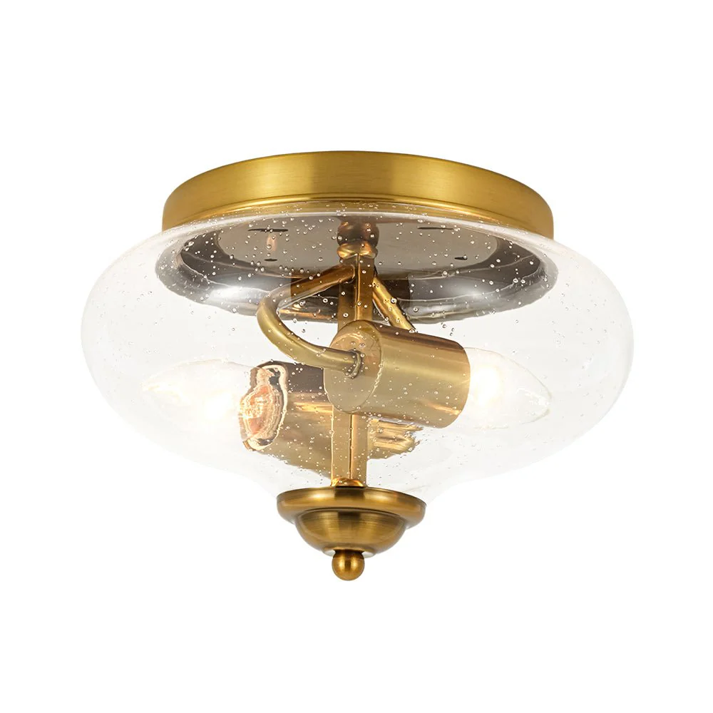 Vintage Round Clear Seeded Glass Flush Mount Ceiling Light - Image 5