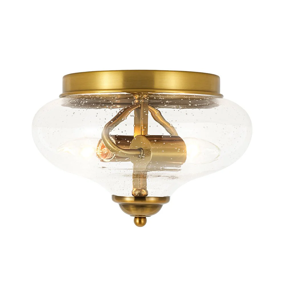 Vintage Round Clear Seeded Glass Flush Mount Ceiling Light - Image 6