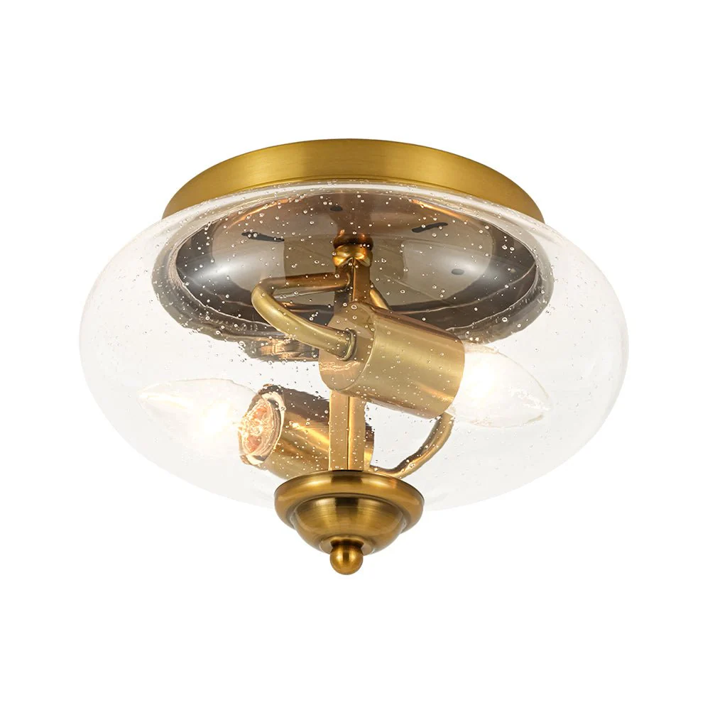 Vintage Round Clear Seeded Glass Flush Mount Ceiling Light - Image 7