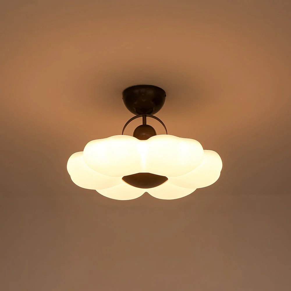 White Camellia Bloom Dimmable LED Semi Flush Mount Light - Image 13