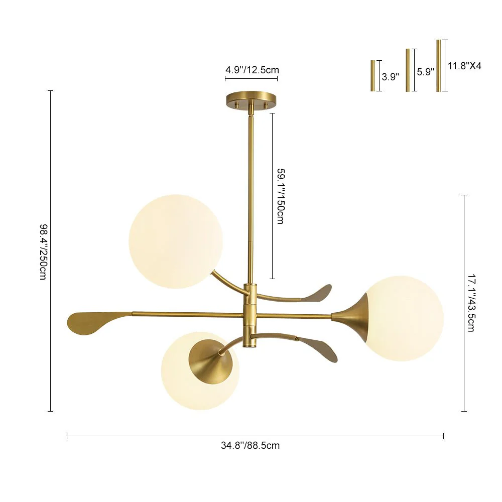 Wind-Vane Tiered 3-Light Opal Glass Globe Sputnik Chandelier - Image 10