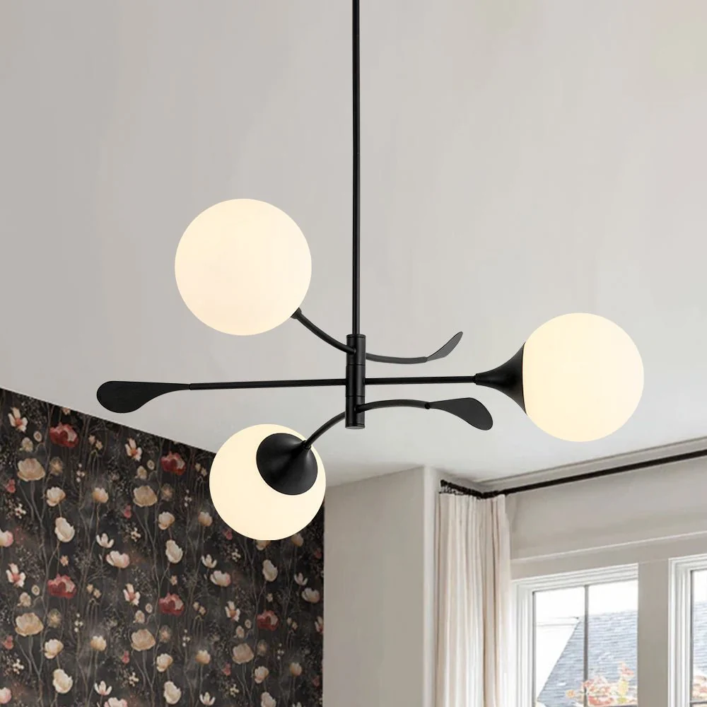 Wind-Vane Tiered 3-Light Opal Glass Globe Sputnik Chandelier - Image 3