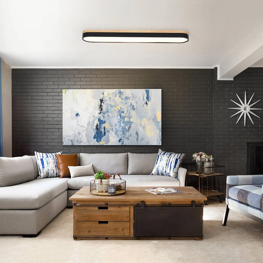 Wood Accent Oval Dimmable LED Flush Mount Ceiling Light - Image 2