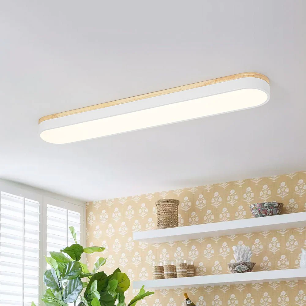 Wood Accent Oval Dimmable LED Flush Mount Ceiling Light - Image 3